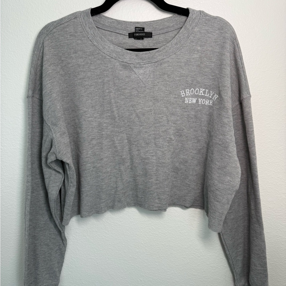 Gray Cropped Long Sleeve Top